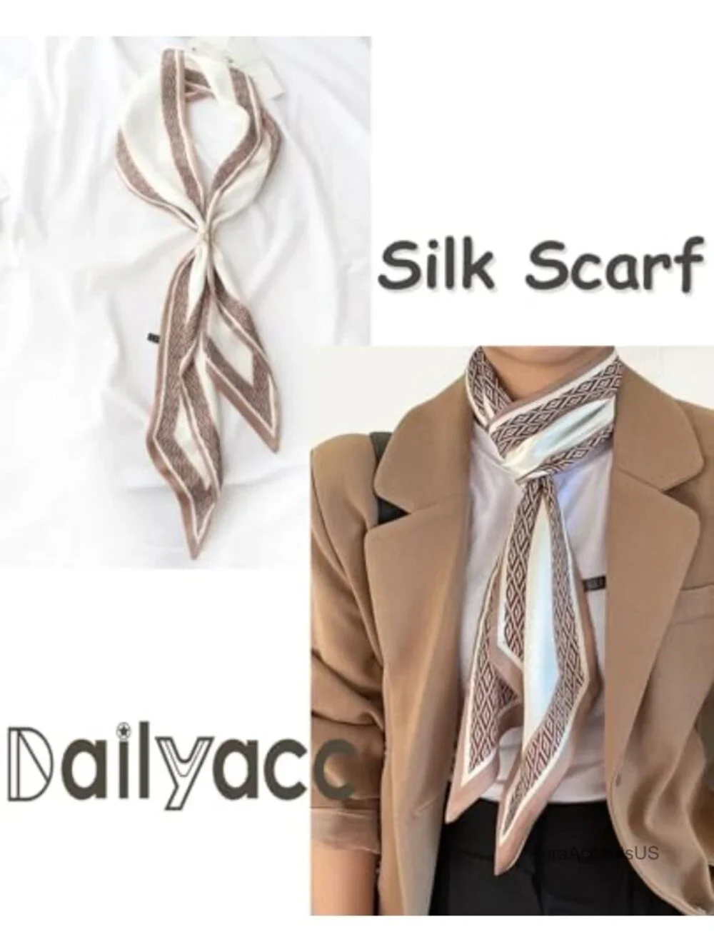 Silky Satin Headscarf Wrap Lightweight Fashion Neck Scarf Handbag Accessory